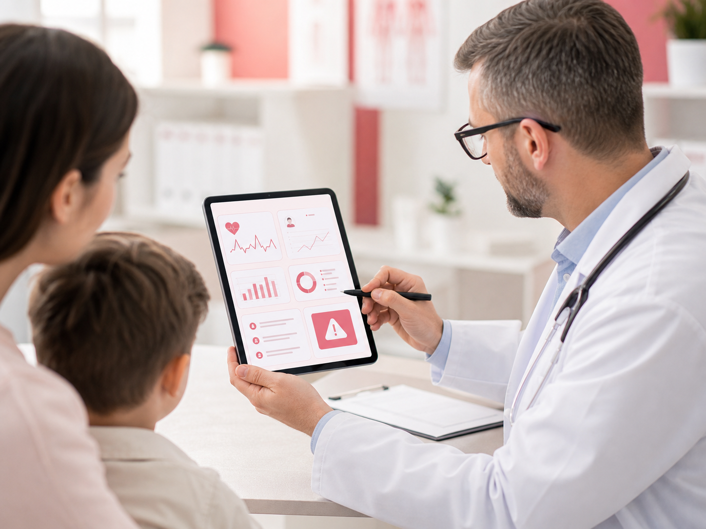 Clinician reviewing a patient summary dashboard on a tablet